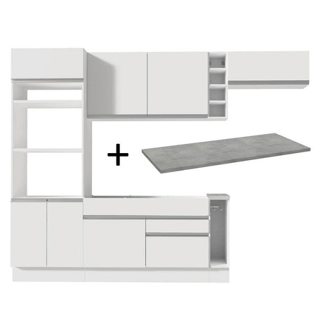 Cocina Integral Safira Blanco 290x225cm con Mesón de Madera Dos Cajones y sin Estufa - COCINAS | Bylmo