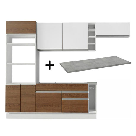 Cocina Integral Safira Blanco 290x225cm con Mesón de Madera y sin Estufa - COCINAS | Bylmo