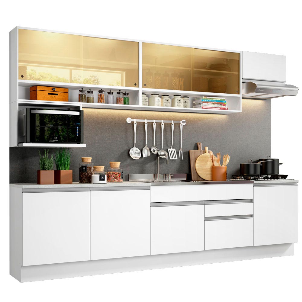Cocina Integral Verona Blanco 300x225cm sin Mesón con Dos Cajones y sin Estufa - COCINAS | Bylmo