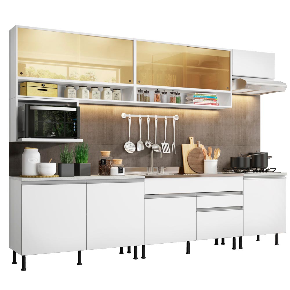 Cocina Integral Verona Blanco 300x225cm sin Mesón y sin Estufa - COCINAS | Bylmo
