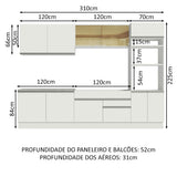 Cocina Integral Glamy Blanco 310x225cm sin Mesón con Dos Cajones y sin Estufa - COCINAS | Bylmo