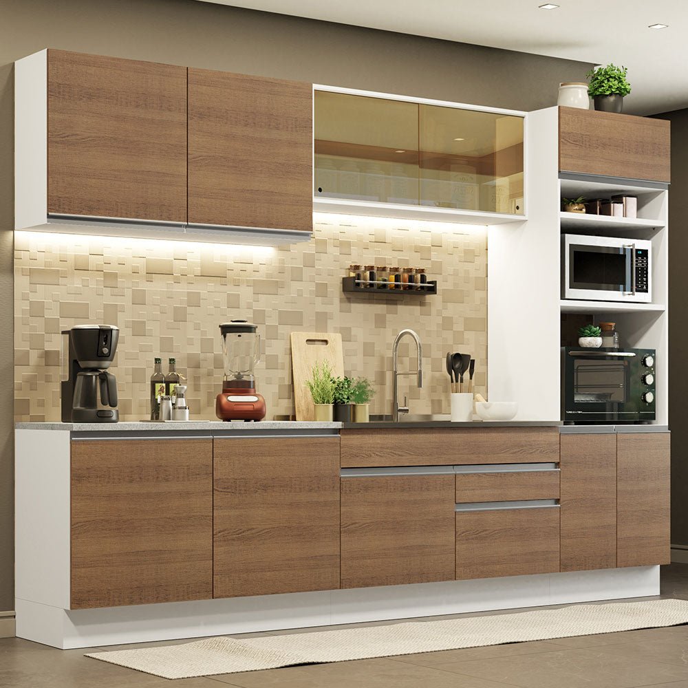 Cocina Integral Glamy Marron 310x225cm sin Mesón con Dos Cajones y sin Estufa - COCINAS | Bylmo