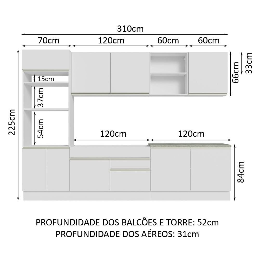 Cocina Integral Glamy Blanco 310x225cm sin Mesón y sin Estufa - COCINAS | Bylmo