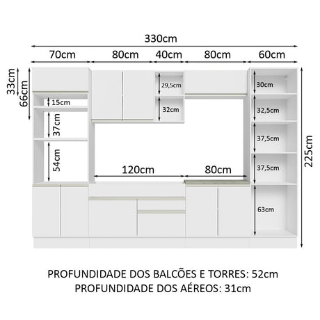 Cocina Integral Glamy Blanco 330x225cm sin Mesón y sin Estufa - COCINAS | Bylmo