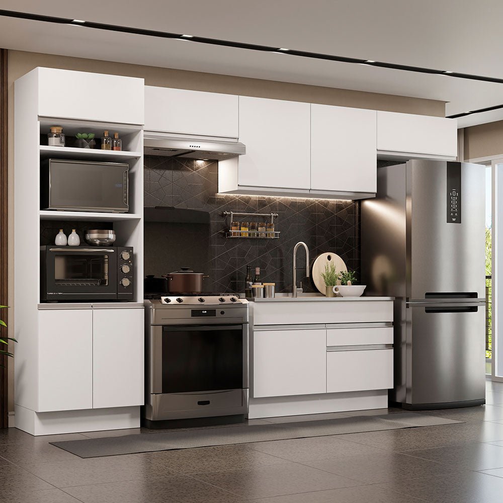 Cocina Integral Glamy Blanco 350x225cm sin Mesón y sin Estufa - COCINAS | Bylmo