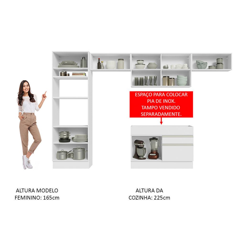 Cocina Integral Glamy Blanco 350x225cm sin Mesón y sin Estufa - COCINAS | Bylmo