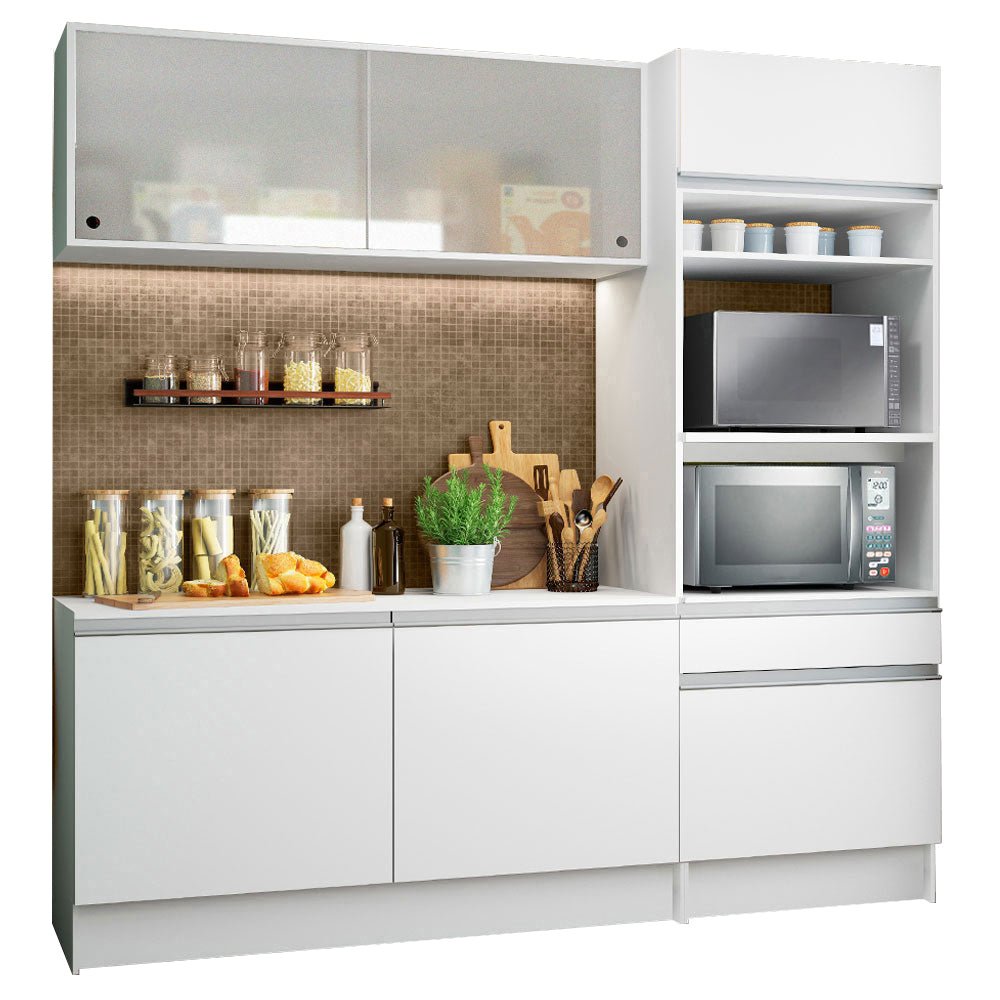 Cocina Integral Topazio Pop Blanco 180x210cm con Mesón de Madera y sin Estufa - COCINAS | Bylmo