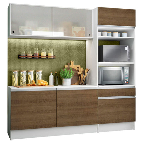 Cocina Integral Topazio Pop Marron 180x210cm con Mesón de Madera y sin Estufa - COCINAS | Bylmo