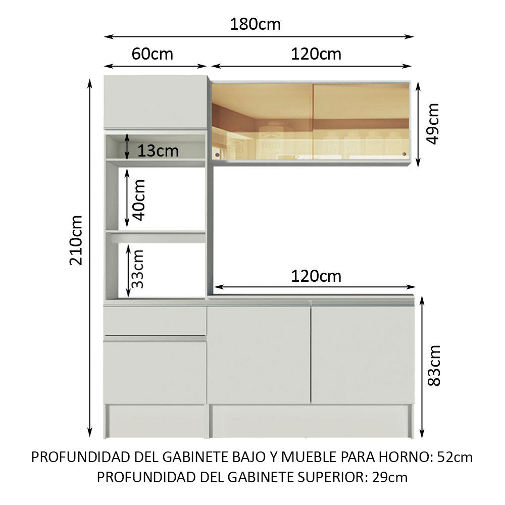 Cocina Integral Diamante Pop Blanco 180x210cm con Mesón de Madera Aglomerada MDP y sin Pozuelo
