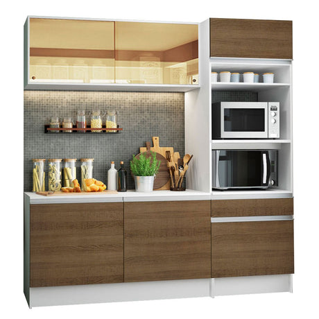 Cocina Integral Diamante Pop Marron 180x210cm con Mesón de Madera y sin Estufa - COCINAS | Bylmo