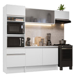 Cocina Integral Topazio Blanco 240x210cm con Mesón de Madera con 11 Entrepaños y sin Estufa - COCINAS | Bylmo