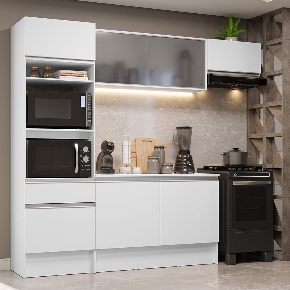 Cocina Integral Topazio Blanco 240x210cm con Mesón de Madera con 11 Entrepaños y sin Estufa - COCINAS | Bylmo