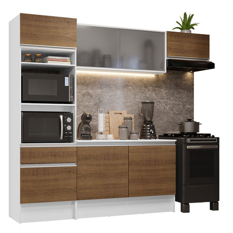 Cocina Integral Topazio Marron 240x210cm con Mesón de Madera con Once Entrepaños y sin Estufa - COCINAS | Bylmo