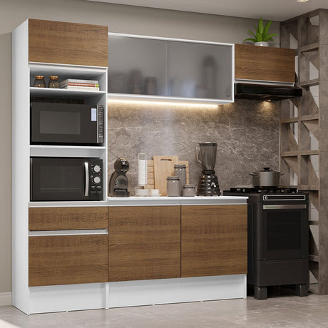 Cocina Integral Topazio Marron 240x210cm con Mesón de Madera con Once Entrepaños y sin Estufa - COCINAS | Bylmo