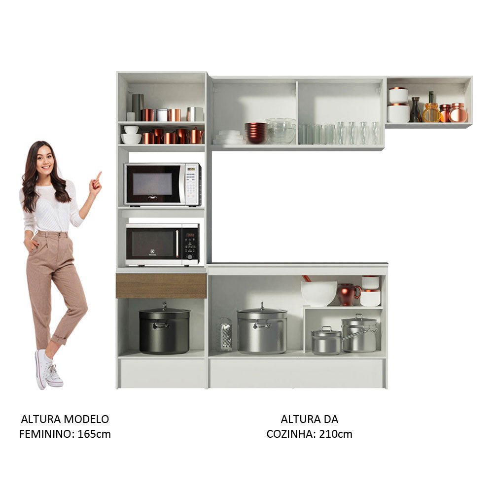 Cocina Integral Topazio Marron 240x210cm con Mesón de Madera con Once Entrepaños y sin Estufa - COCINAS | Bylmo