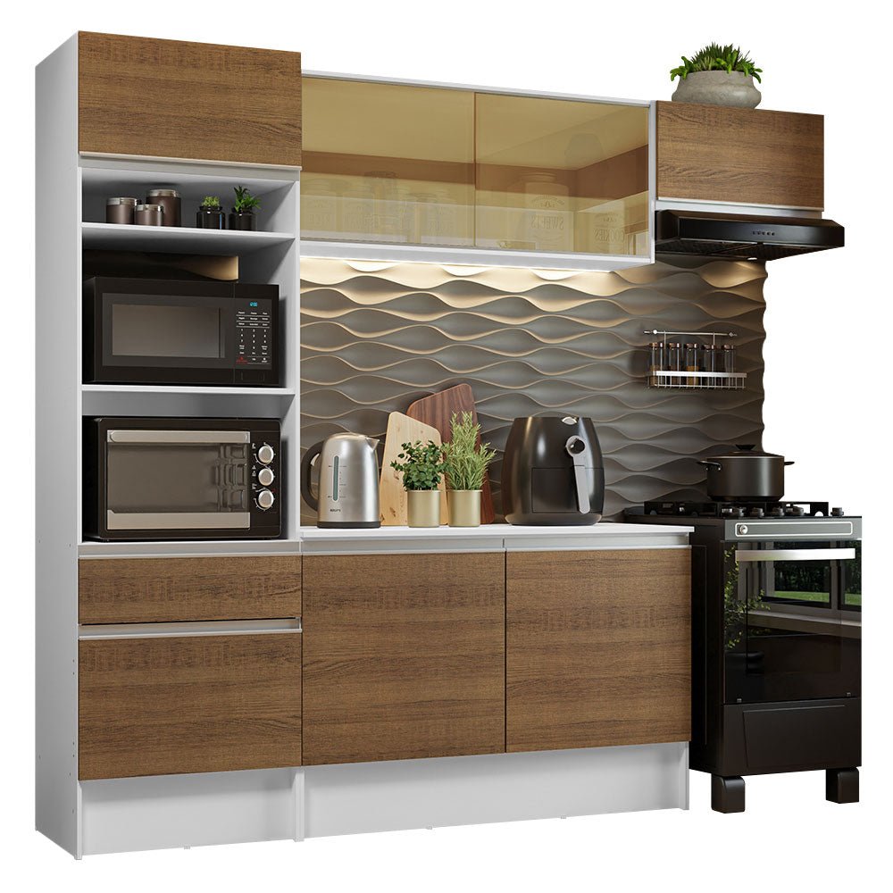 Cocina Integral Diamante Marron 240x210cm con Mesón de Madera con Once Entrepaños y sin Estufa - COCINAS | Bylmo