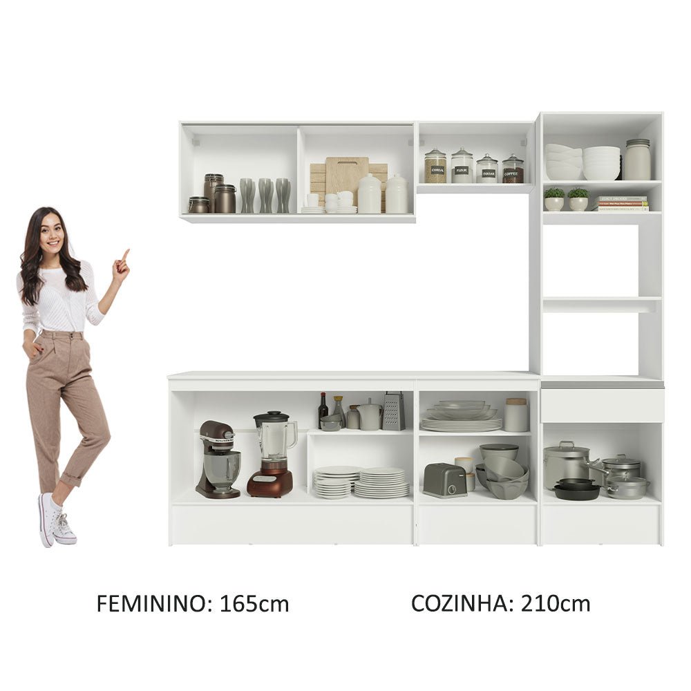 Cocina Integral Topazio Blanco 240x210cm con Mesón de Madera y sin Estufa - COCINAS | Bylmo