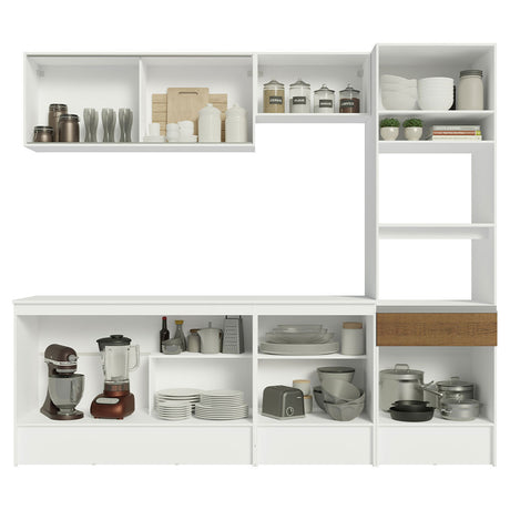 Cocina Integral Topazio Marron 240x210cm con Mesón de Madera y sin Estufa - COCINAS | Bylmo