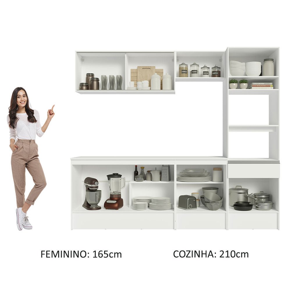 Cocina Integral Diamante Blanco 240x210cm con Mesón de Madera y sin Estufa - COCINAS | Bylmo