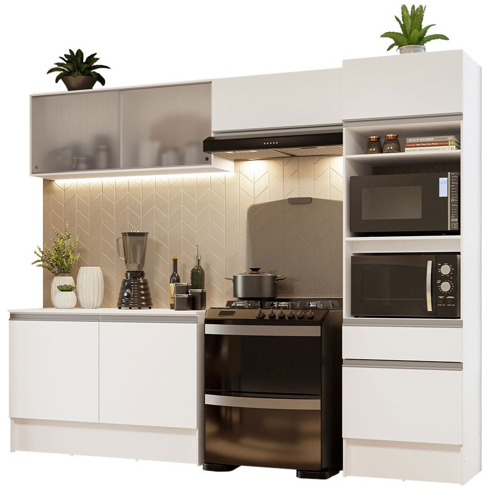 Cocina Integral Topazio Blanco 260x210cm con Mesón de Madera y sin Estufa - COCINAS | Bylmo
