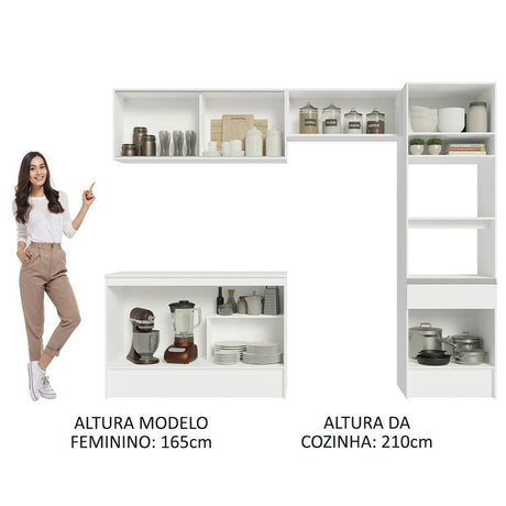 Cocina Integral Topazio Blanco 260x210cm con Mesón de Madera y sin Estufa - COCINAS | Bylmo