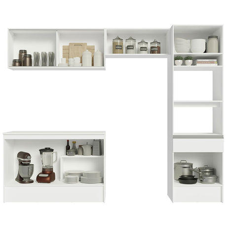 Cocina Integral Diamante Blanco 260x210cm con Mesón de Madera y sin Estufa - COCINAS | Bylmo