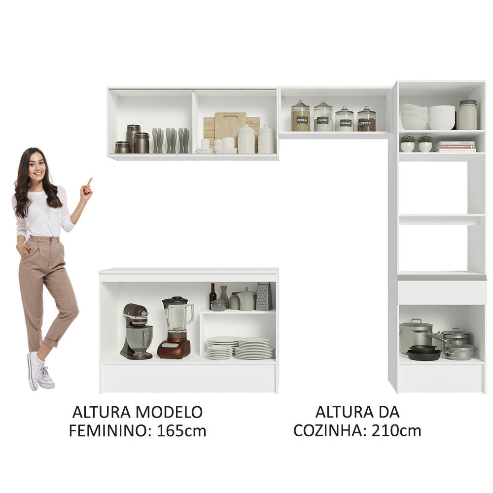 Cocina Integral Diamante Blanco 260x210cm con Mesón de Madera y sin Estufa - COCINAS | Bylmo