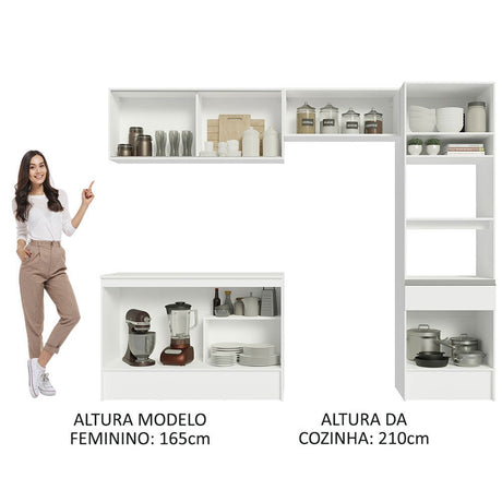 Cocina Integral Diamante Blanco 260x210cm con Mesón de Madera y sin Estufa - COCINAS | Bylmo