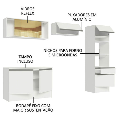Cocina Integral Diamante Blanco 260x210cm con Mesón de Madera y sin Estufa - COCINAS | Bylmo