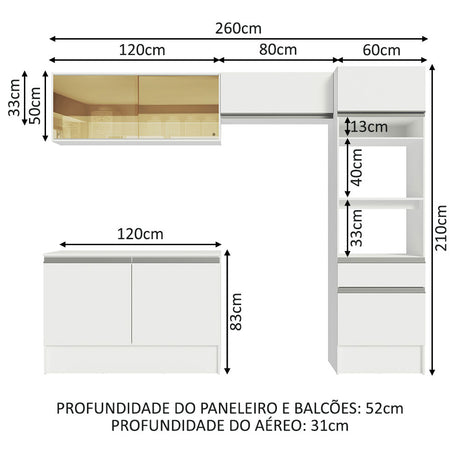 Cocina Integral Diamante Blanco 260x210cm con Mesón de Madera y sin Estufa - COCINAS | Bylmo