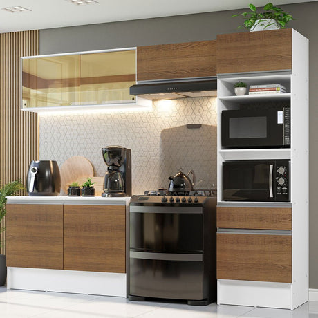 Cocina Integral Diamante Marron 260x210cm con Mesón de Madera y sin Estufa - COCINAS | Bylmo