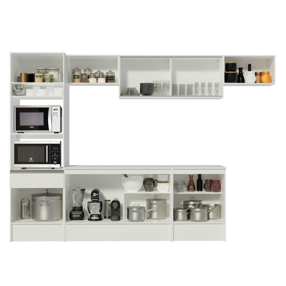 Cocina Integral Topazio Blanco 300x210cm con Mesón de Madera y sin Estufa - COCINAS | Bylmo