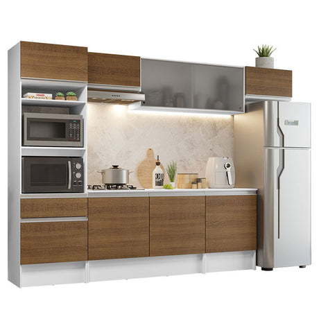 Cocina Integral Topazio Marron 300x210cm con Mesón de Madera y sin Estufa - COCINAS | Bylmo