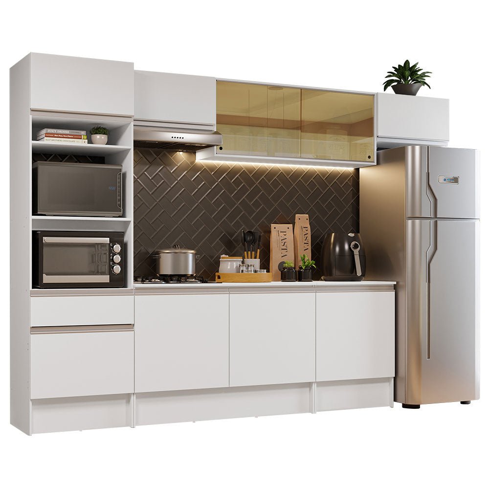 Cocina Integral Diamante Blanco 300x210cm con Mesón de Madera y sin Estufa - COCINAS | Bylmo