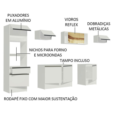 Cocina Integral Diamante Blanco 300x210cm con Mesón de Madera y sin Estufa - COCINAS | Bylmo
