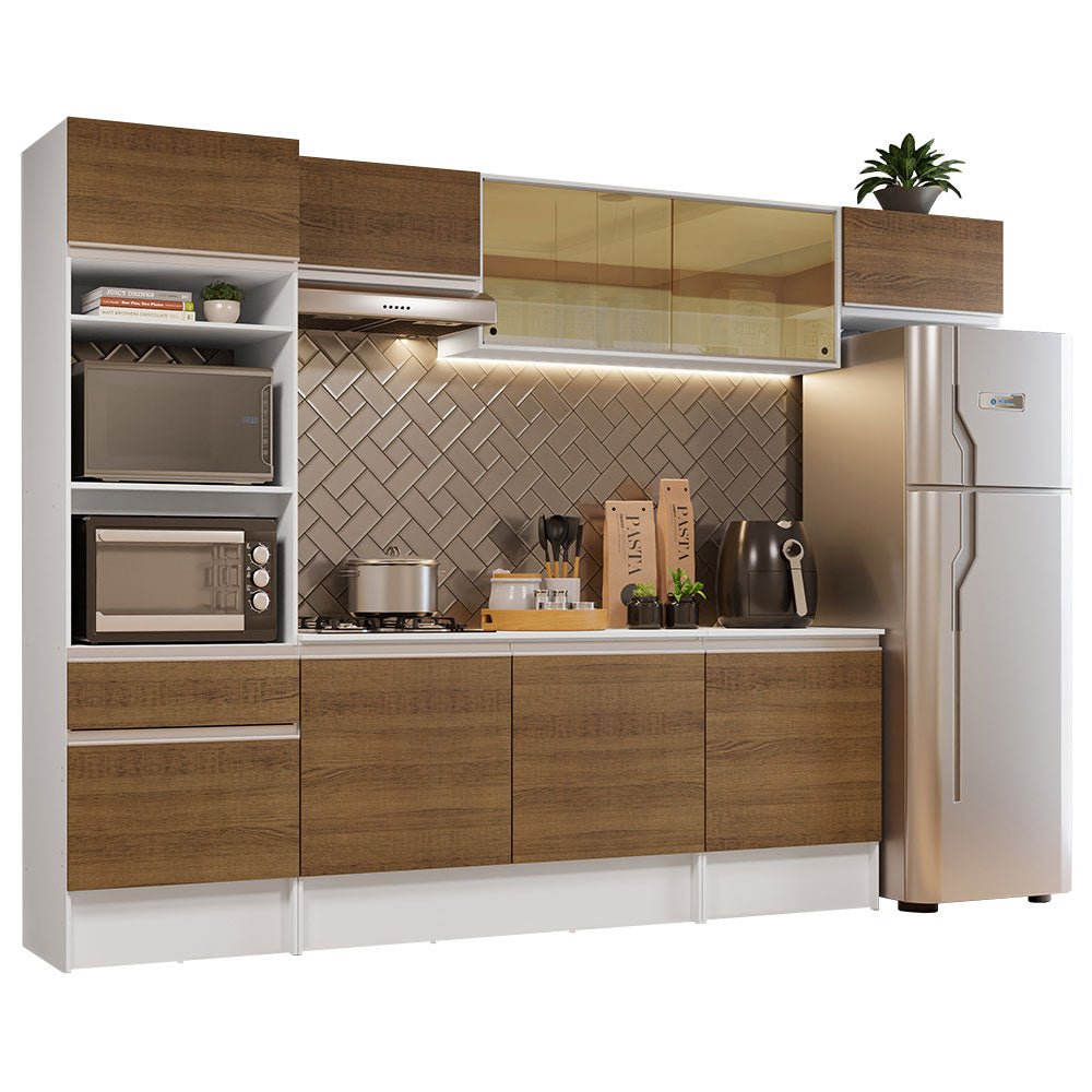 Cocina Integral Diamante Marron 300x210cm con Mesón de Madera y sin Estufa - COCINAS | Bylmo