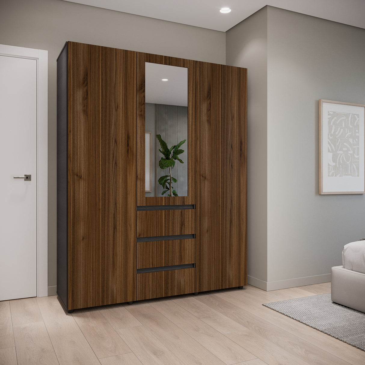 Closet Java Gales y Wengue 160x200cm con Tres Cajones y con Espejo - CLOSETS | Bylmo