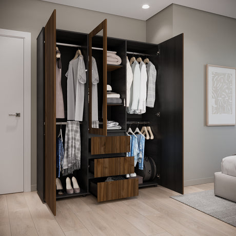 Closet Java Gales y Wengue 160x200cm con Tres Cajones y con Espejo - CLOSETS | Bylmo