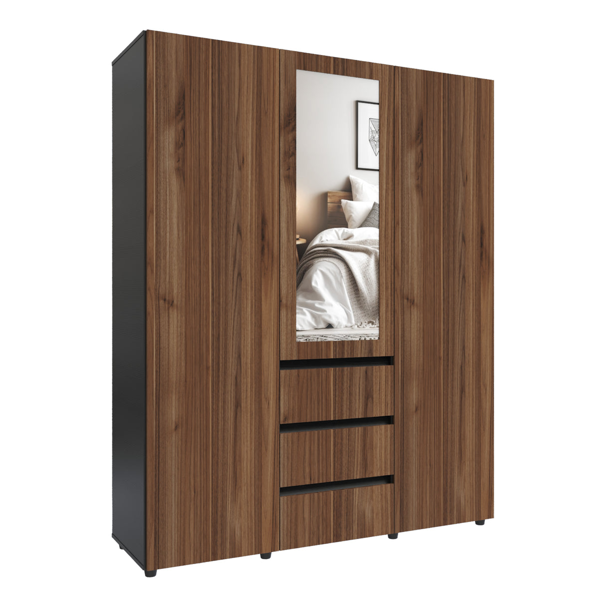 Closet Java Gales y Wengue 160x200cm con Tres Cajones y con Espejo - CLOSETS | Bylmo