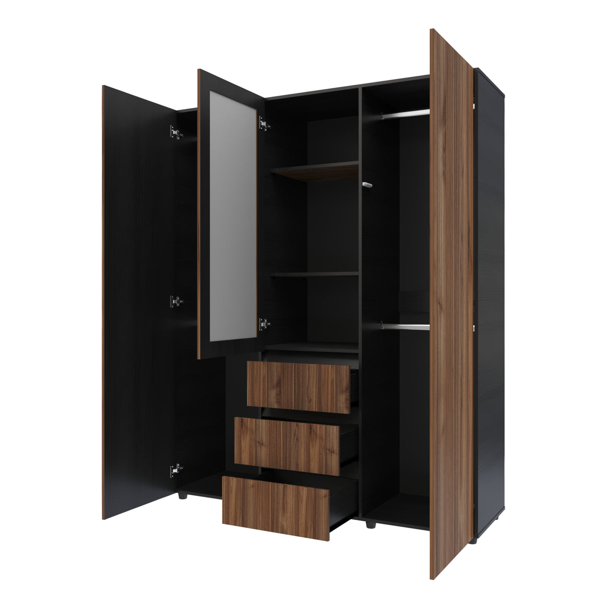 Closet Java Gales y Wengue 160x200cm con Tres Cajones y con Espejo - CLOSETS | Bylmo