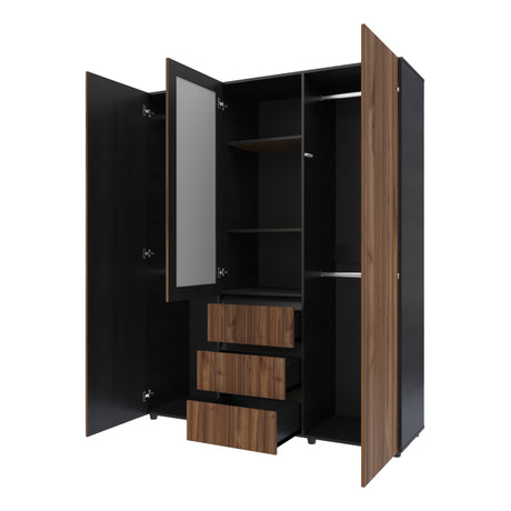Closet Java Gales y Wengue 160x200cm con Tres Cajones y con Espejo - CLOSETS | Bylmo