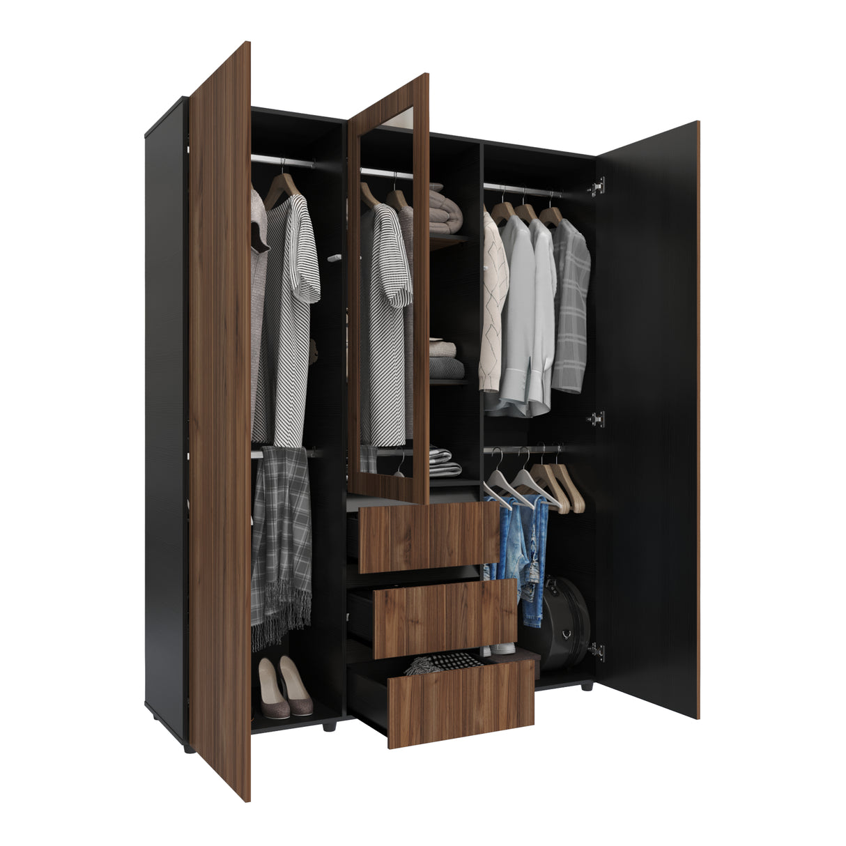 Closet Java Gales y Wengue 160x200cm con Tres Cajones y con Espejo - CLOSETS | Bylmo