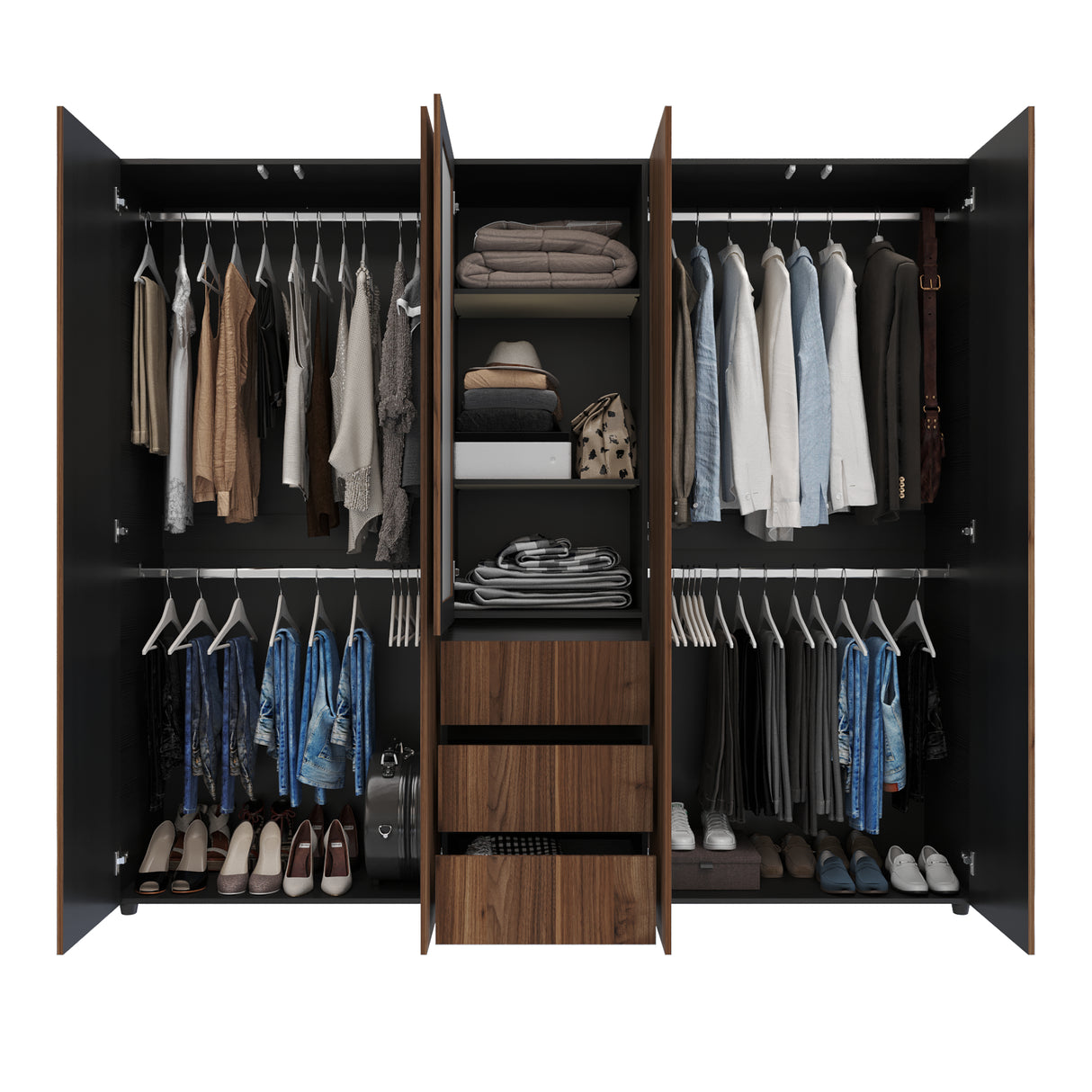 Closet Java Gales y Wengue 230x200cm con Tres Cajones y con Espejo - CLOSETS | Bylmo