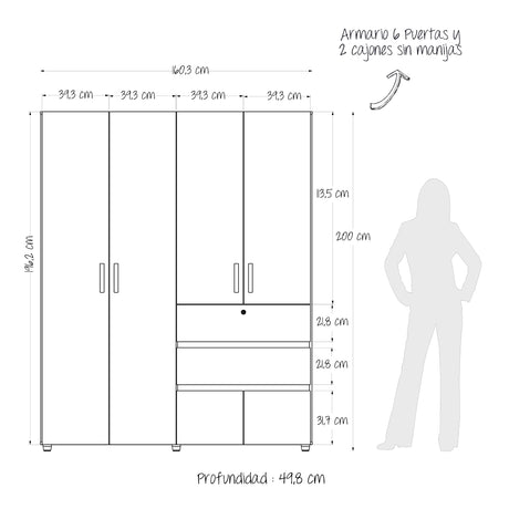 Closet Luanda Gales y Wengue 160x200cm con Tres Cajones - CLOSETS | Bylmo