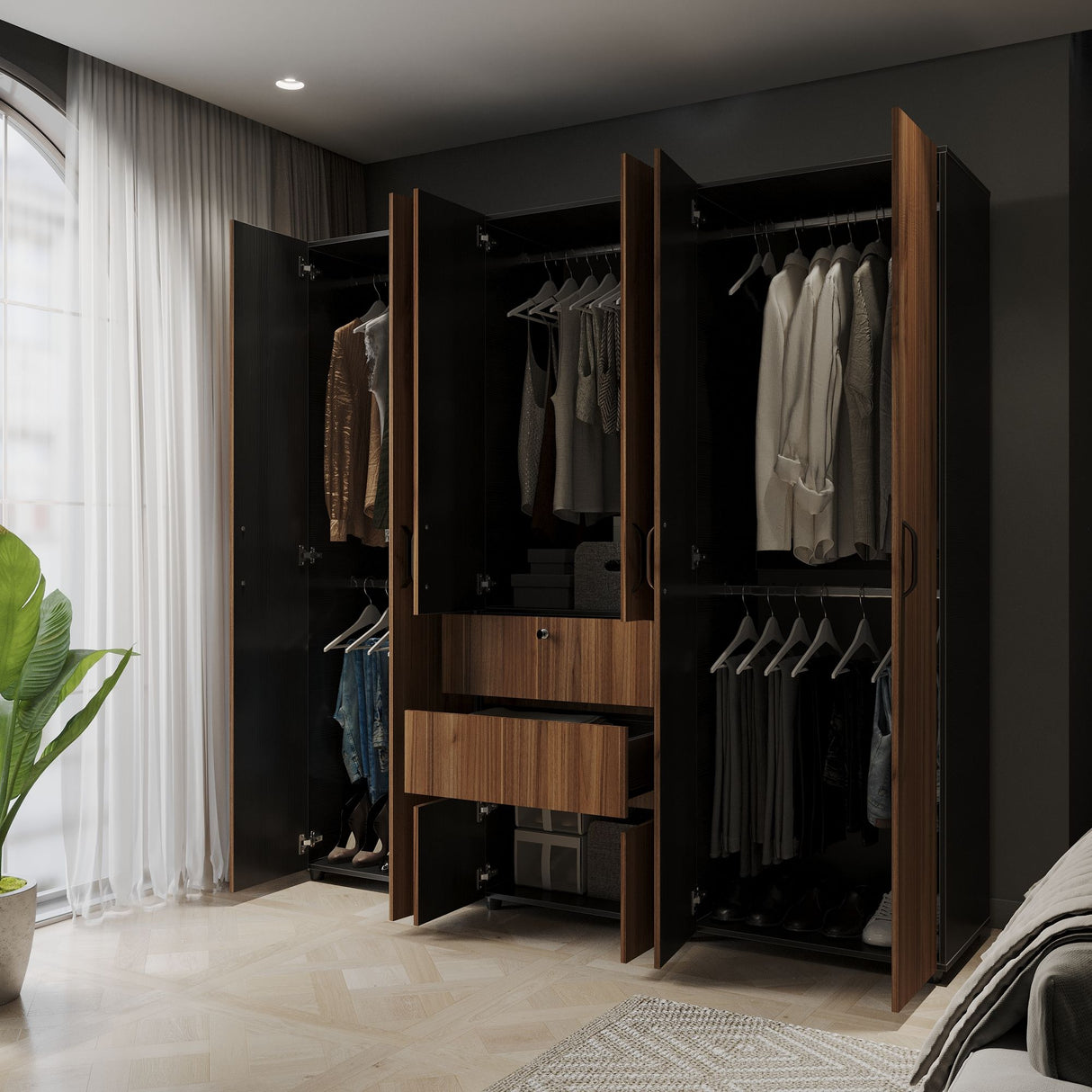 Closet Luanda Gales y Wengue 200x200cm con Dos Cajones - CLOSETS | Bylmo