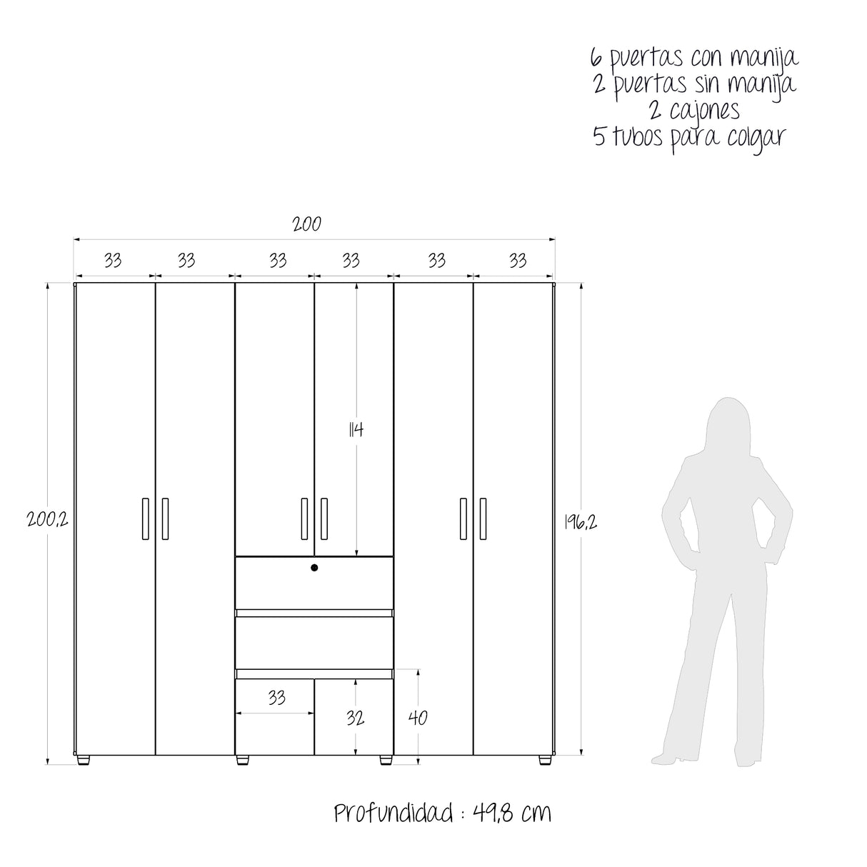 Closet Luanda Gales y Wengue 200x200cm con Dos Cajones - CLOSETS | Bylmo