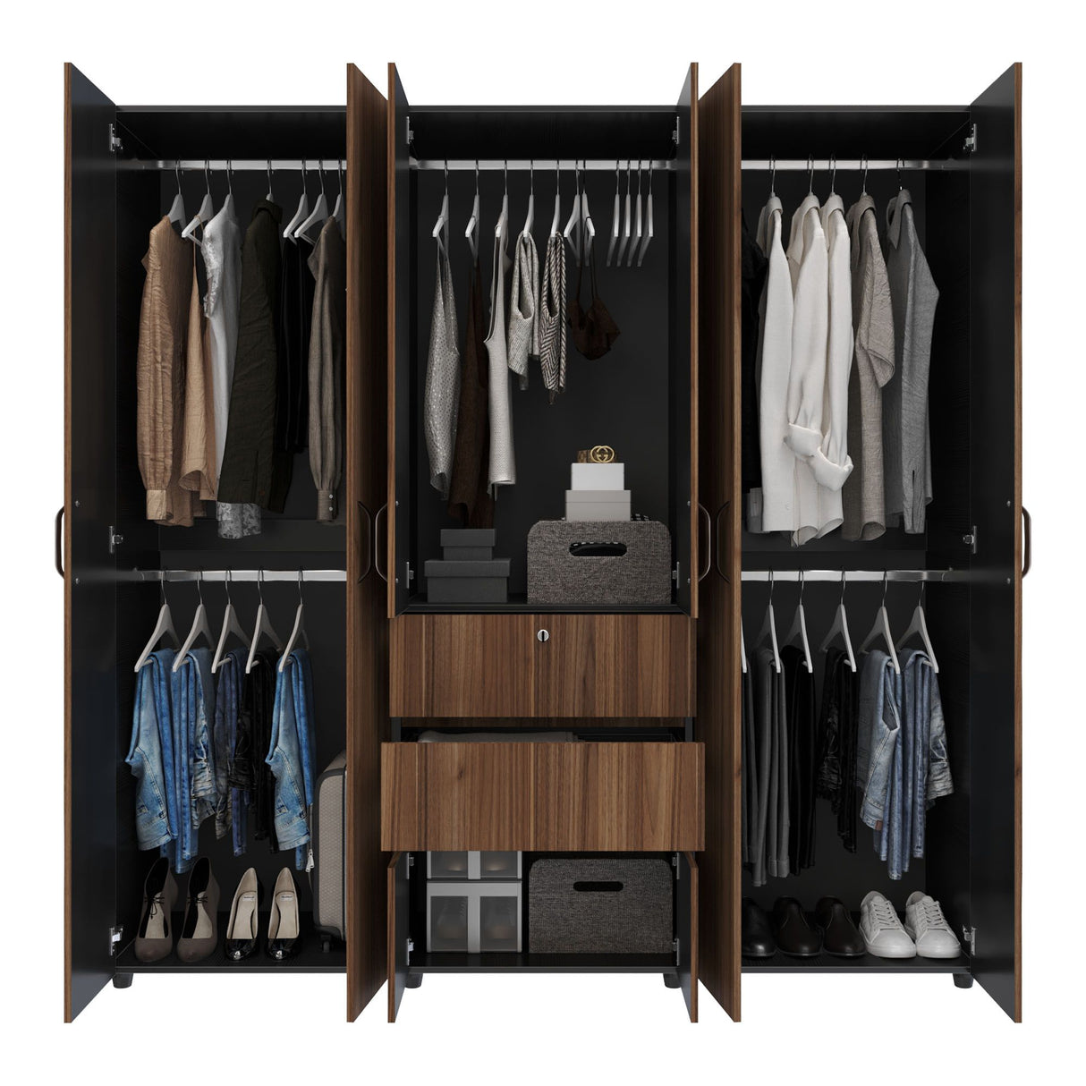 Closet Luanda Gales y Wengue 200x200cm con Dos Cajones - CLOSETS | Bylmo