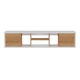 Mesa para TV Flotante Zafiro Blanco y Duna 160x35cm con Dos Cajones y para TV Hasta 65 Pulgadas - MUEBLES DE TV | Bylmo