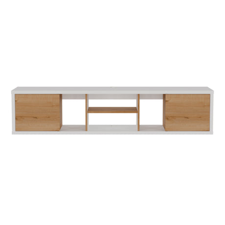 Mesa para TV Flotante Zafiro Blanco y Duna 160x35cm con Dos Cajones y para TV Hasta 65 Pulgadas - MUEBLES DE TV | Bylmo