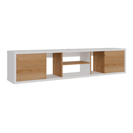 Mesa para TV Flotante Zafiro Blanco y Duna 160x35cm con Dos Cajones y para TV Hasta 65 Pulgadas - MUEBLES DE TV | Bylmo